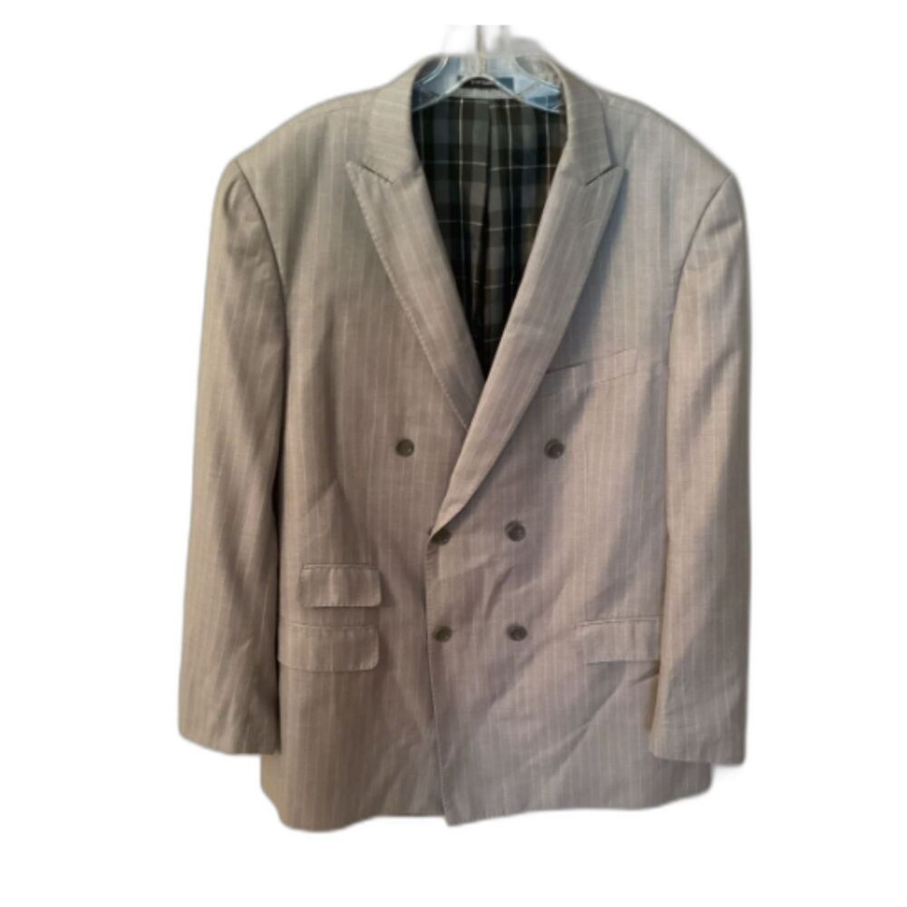 STATEMENT ITALY CONFIDENCE SIZE 46R GRAY PINSTRIPE WOOL DOUBLE BREASTED BLAZER